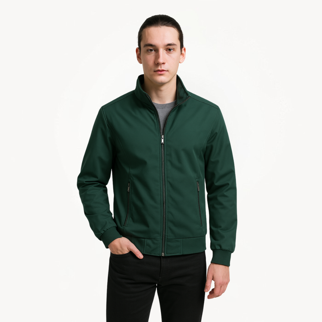 Veste homme mi-saison | Coupe droite, déperlante et coupe-vent | Col montant, coloris bleu/vert/noir, tailles S à 2XL