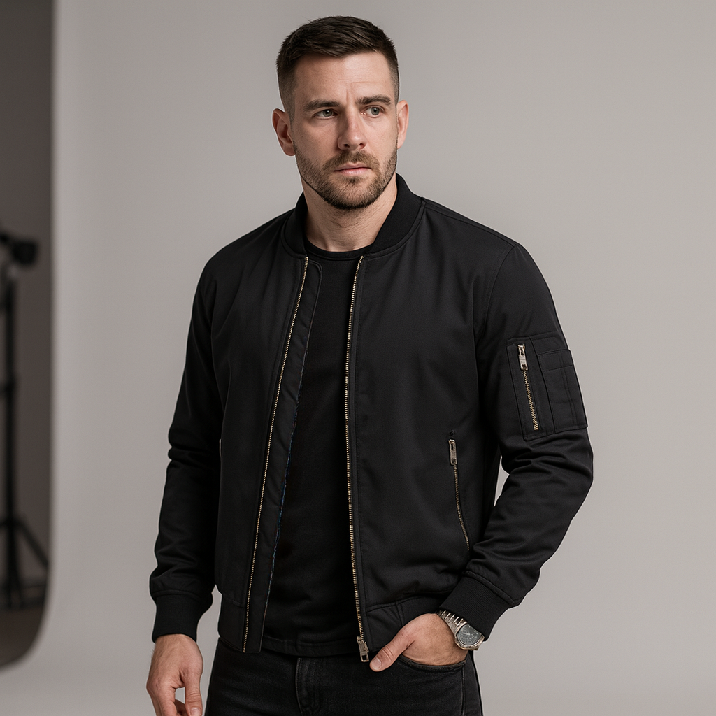 Veste bomber homme | Coupe moderne légère, col et poignets côtelés | Idéale mi saison, look urbain ou décontracté