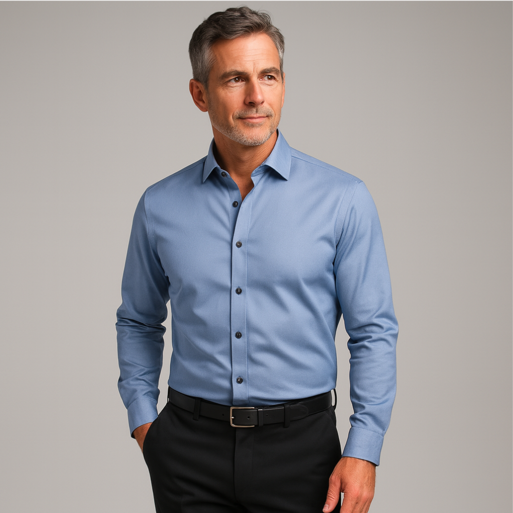 Chemise homme manches longues | Coupe ajustée, extensible et respirante | Col classique, boutonnage intégral