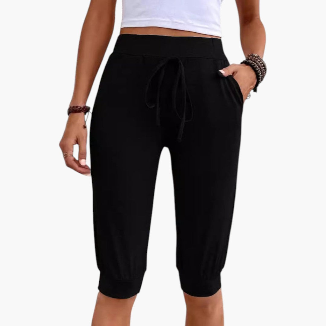 Pantalón Capri para mujer con cintura elástica y bolsillos