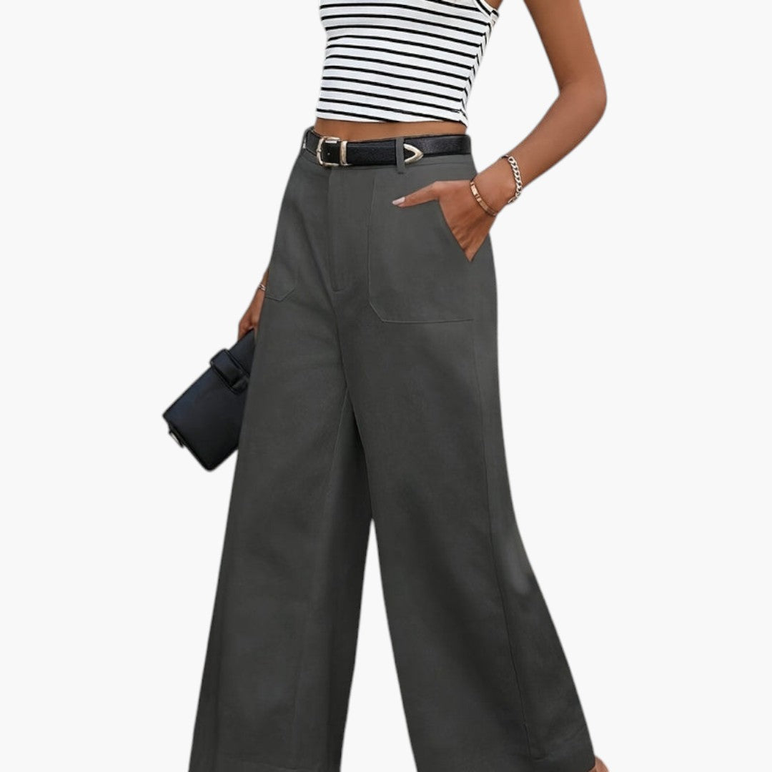 Pantalon Femme Taille Haute avec Fermeture Zippée et Poches Latérales