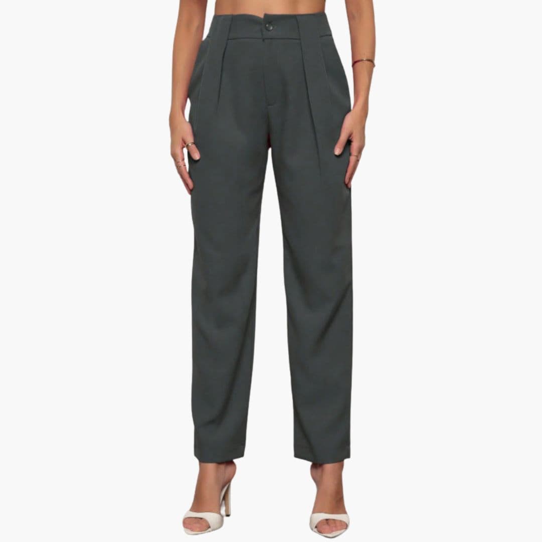 Pantalon Femme Taille Haute avec Plis sur le Devant