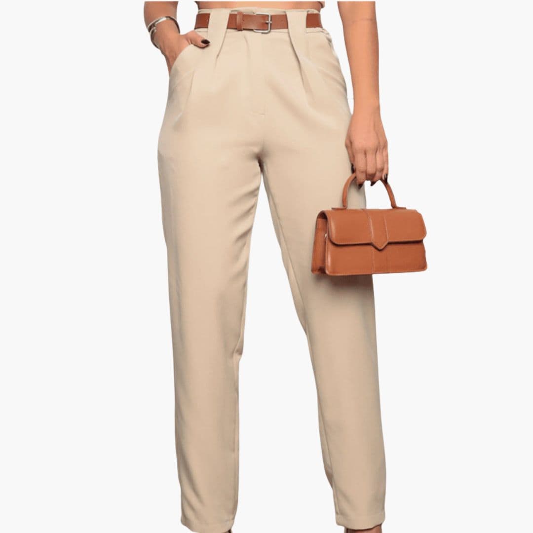 Pantalon Femme Taille Haute avec Plis sur le Devant