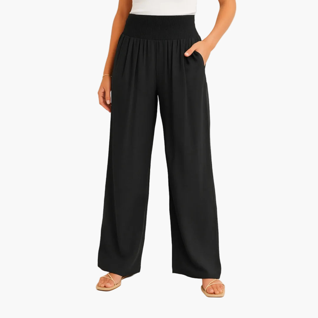 Pantaloni Donna con Fascia Elastica e Gambe Larghe