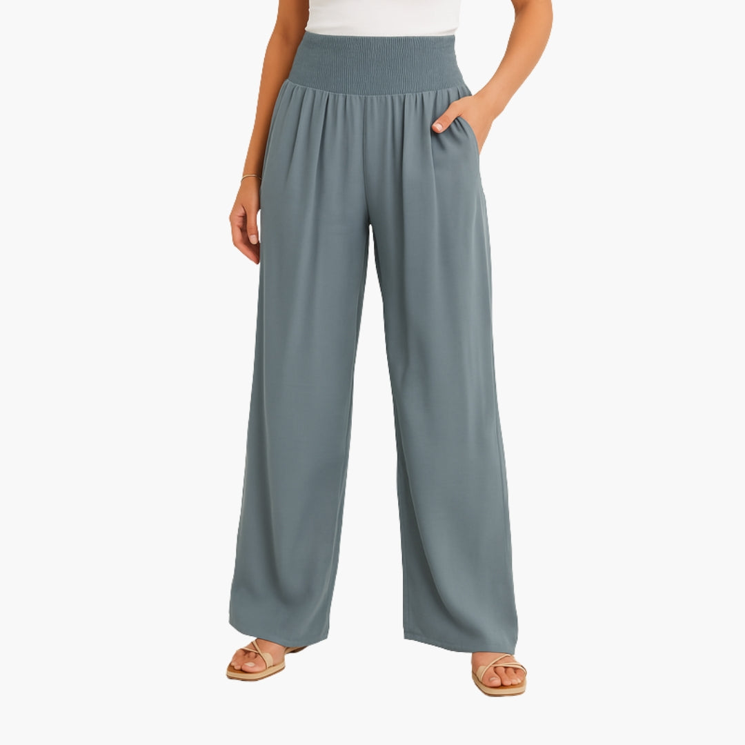 Pantaloni Donna con Fascia Elastica e Gambe Larghe