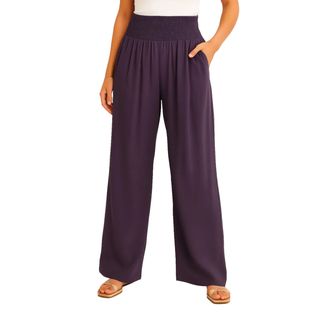 Pantaloni Donna con Fascia Elastica e Gambe Larghe