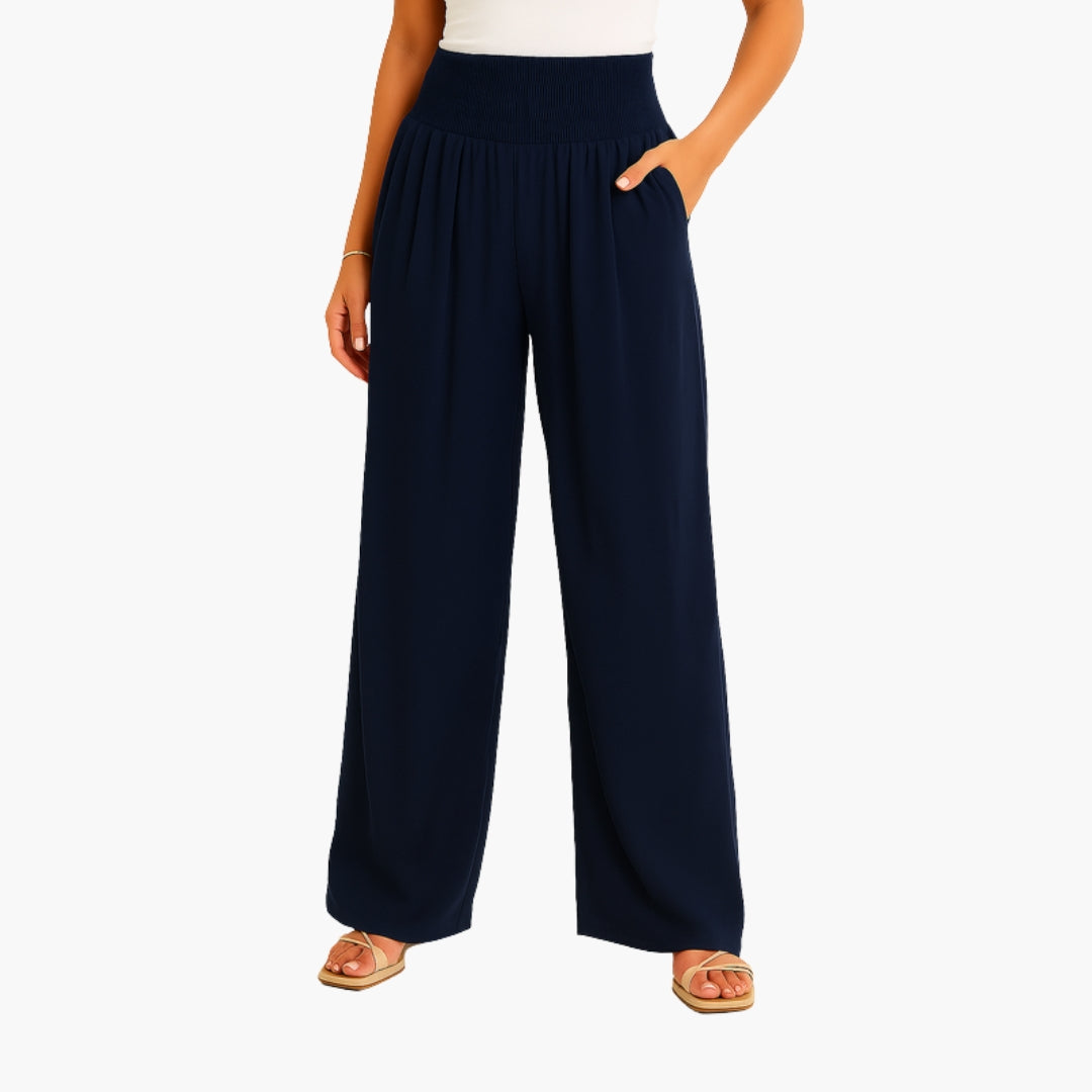 Pantaloni Donna con Fascia Elastica e Gambe Larghe