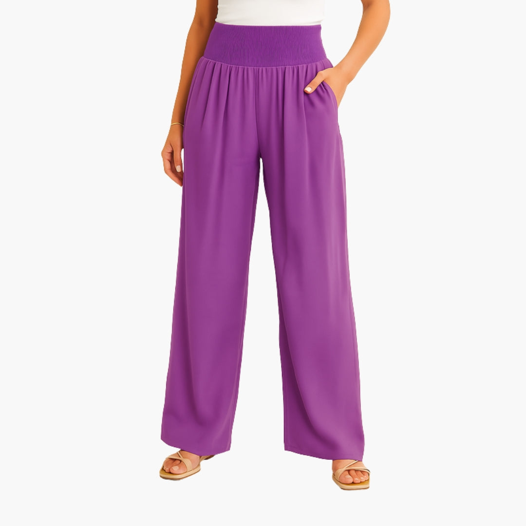 Pantaloni Donna con Fascia Elastica e Gambe Larghe
