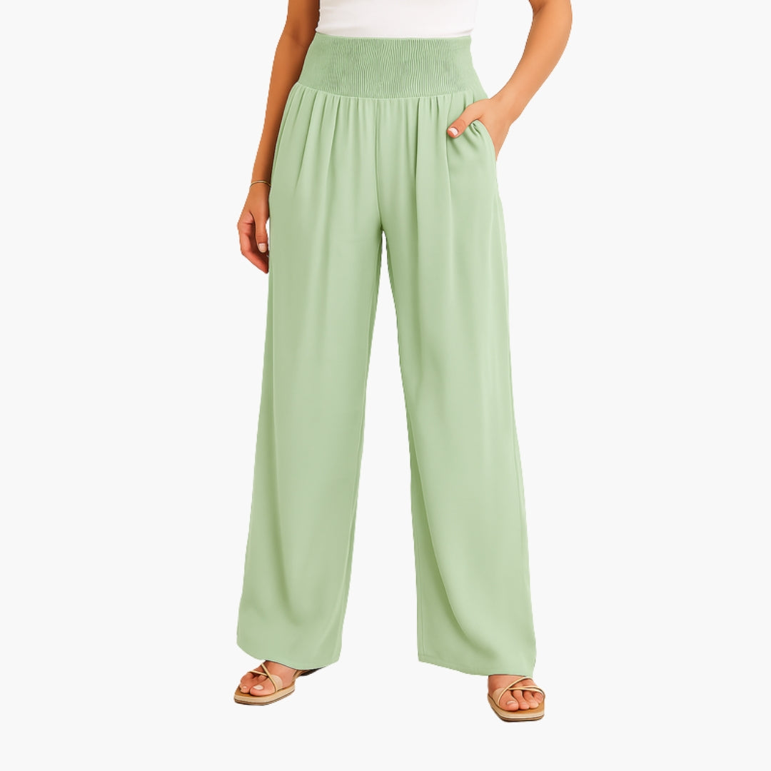 Pantaloni Donna con Fascia Elastica e Gambe Larghe