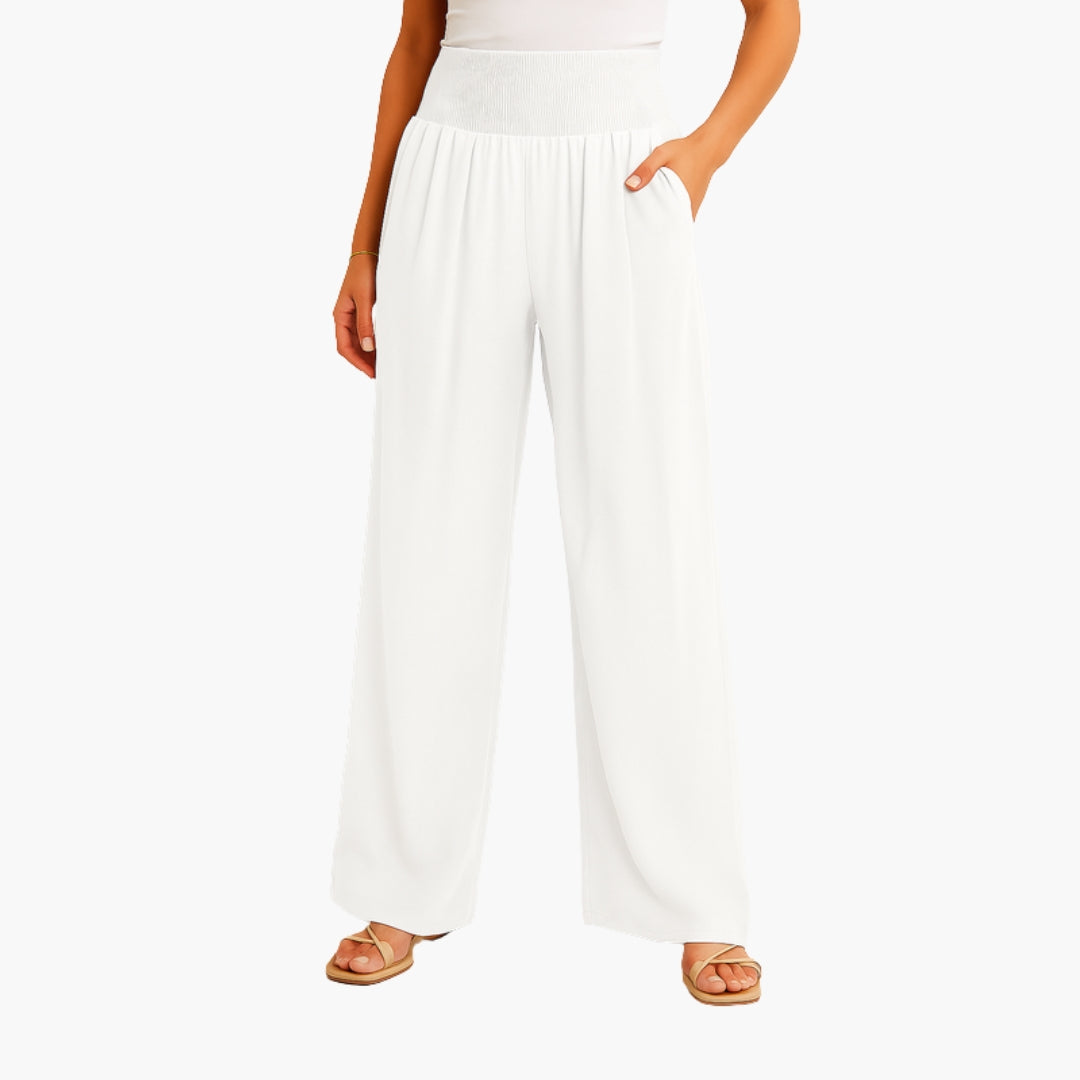 Pantaloni Donna con Fascia Elastica e Gambe Larghe