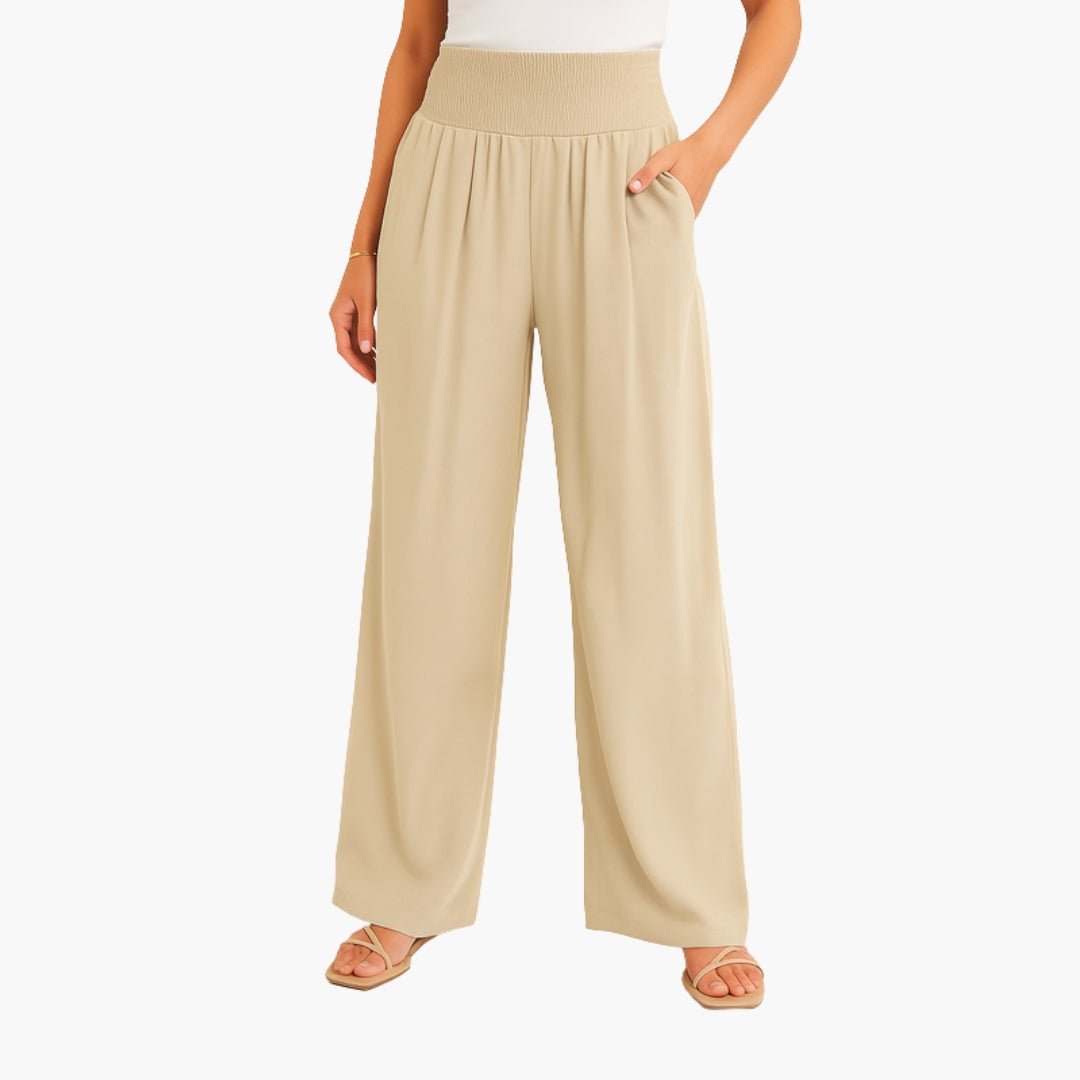 Pantaloni Donna con Fascia Elastica e Gambe Larghe