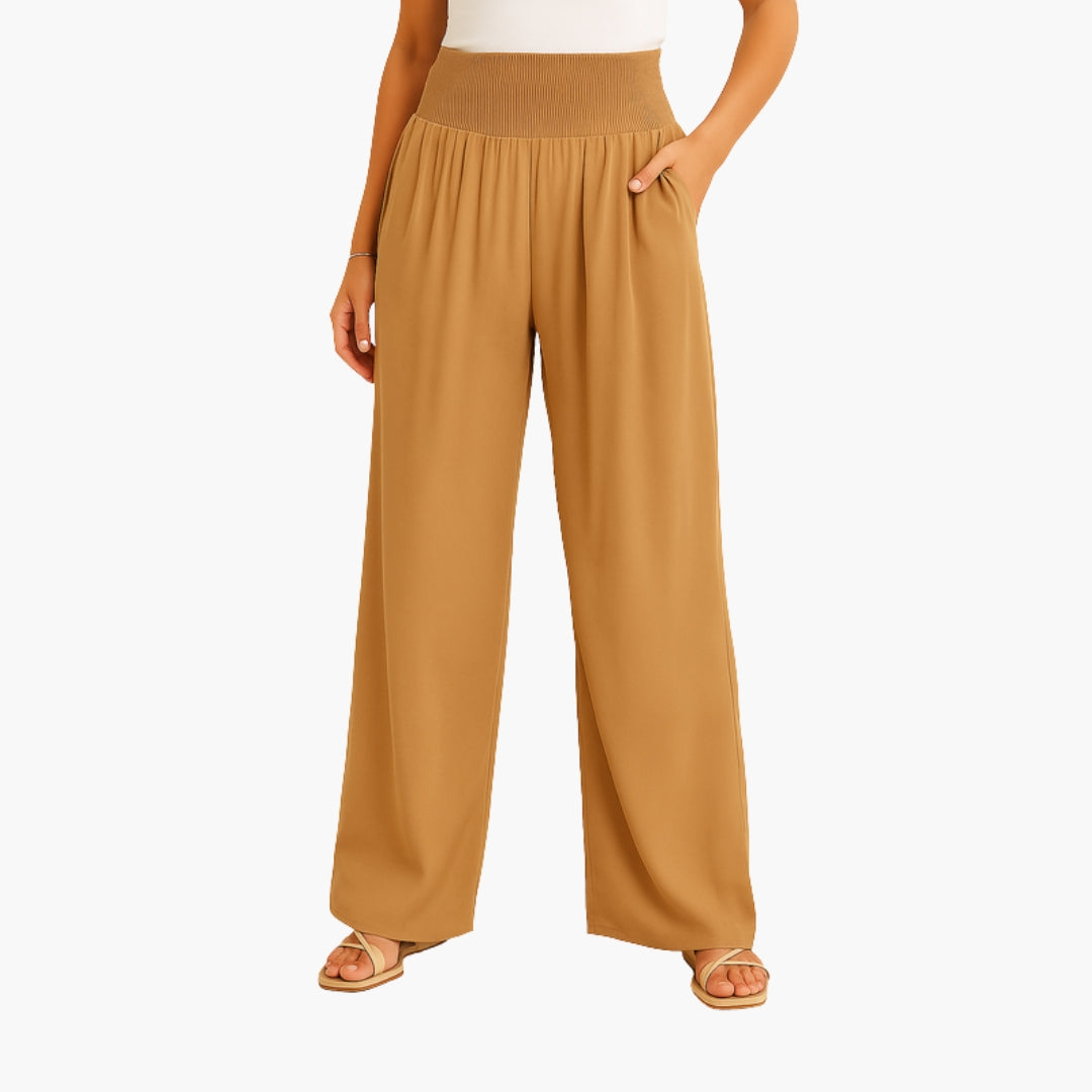 Pantaloni Donna con Fascia Elastica e Gambe Larghe