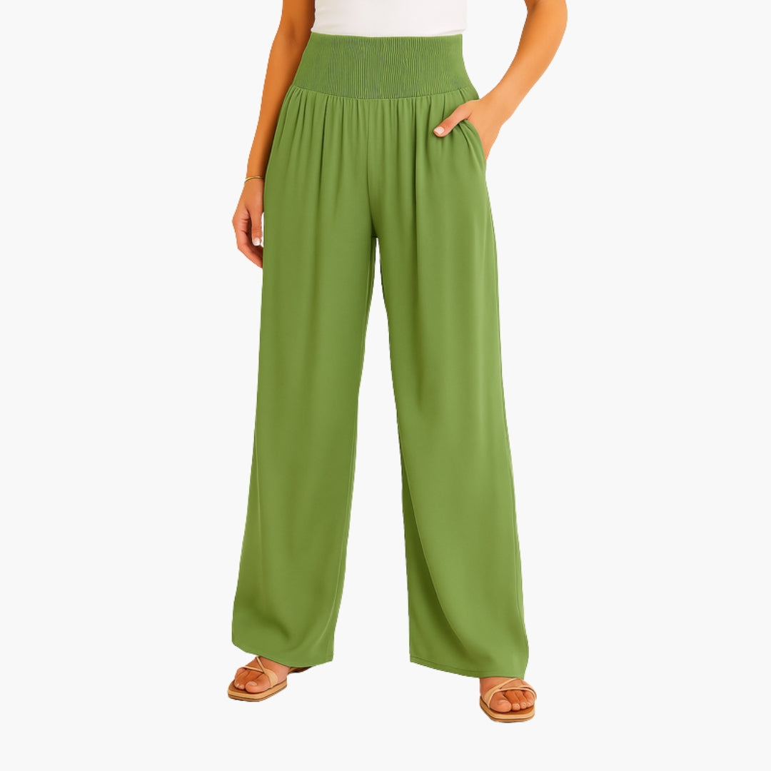 Pantaloni Donna con Fascia Elastica e Gambe Larghe