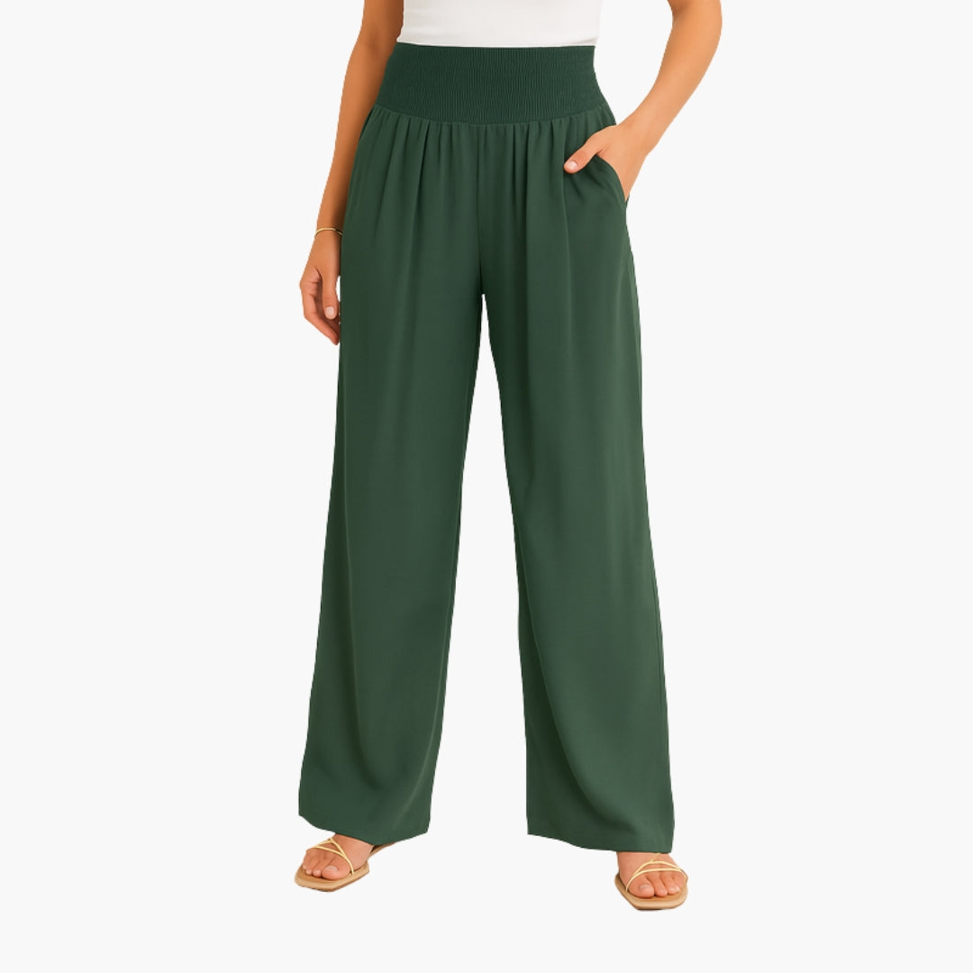 Pantaloni Donna con Fascia Elastica e Gambe Larghe