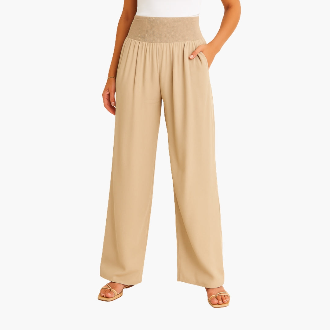 Pantaloni Donna con Fascia Elastica e Gambe Larghe