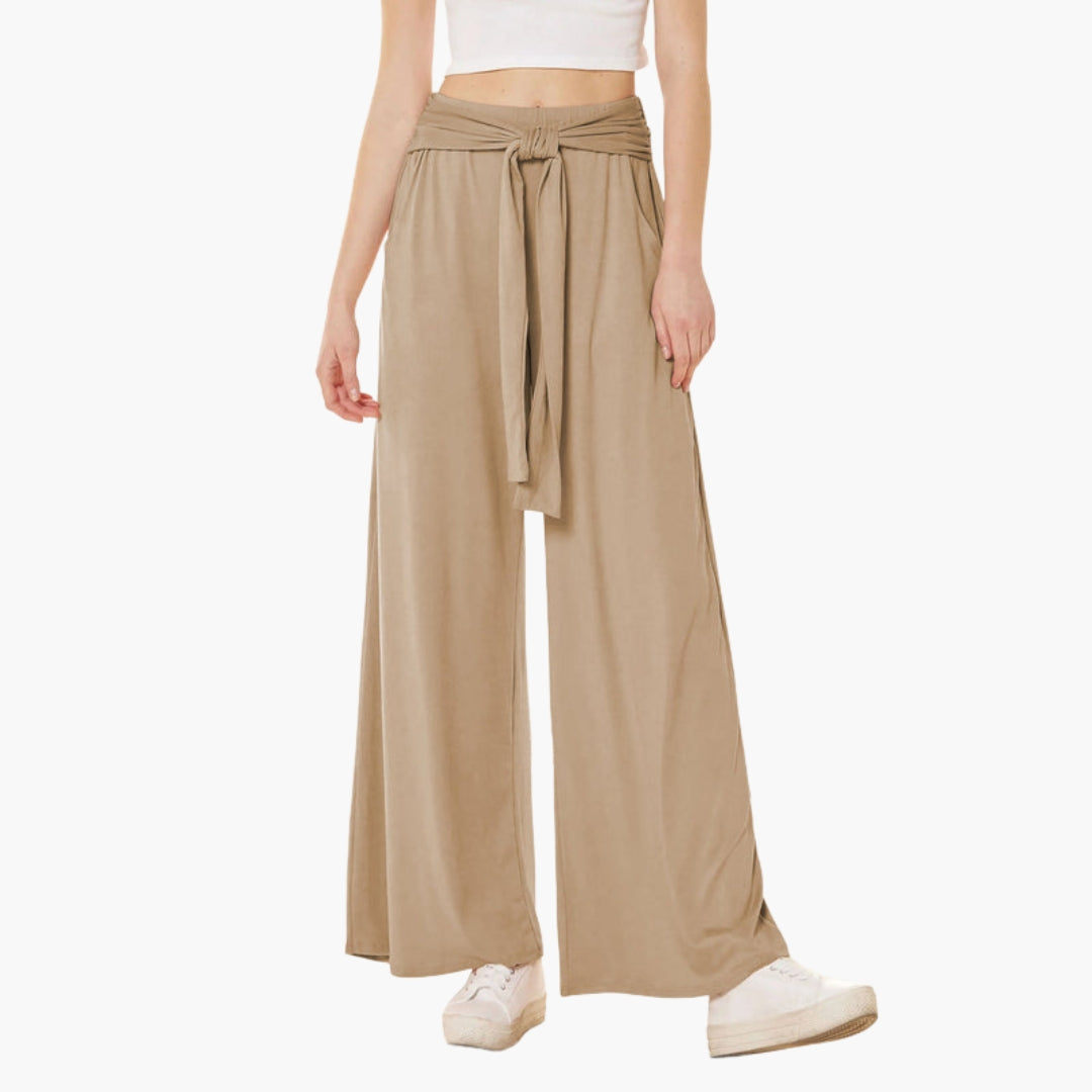 Pantaloni Donna con Cintura in Vita e Gambe Larghe