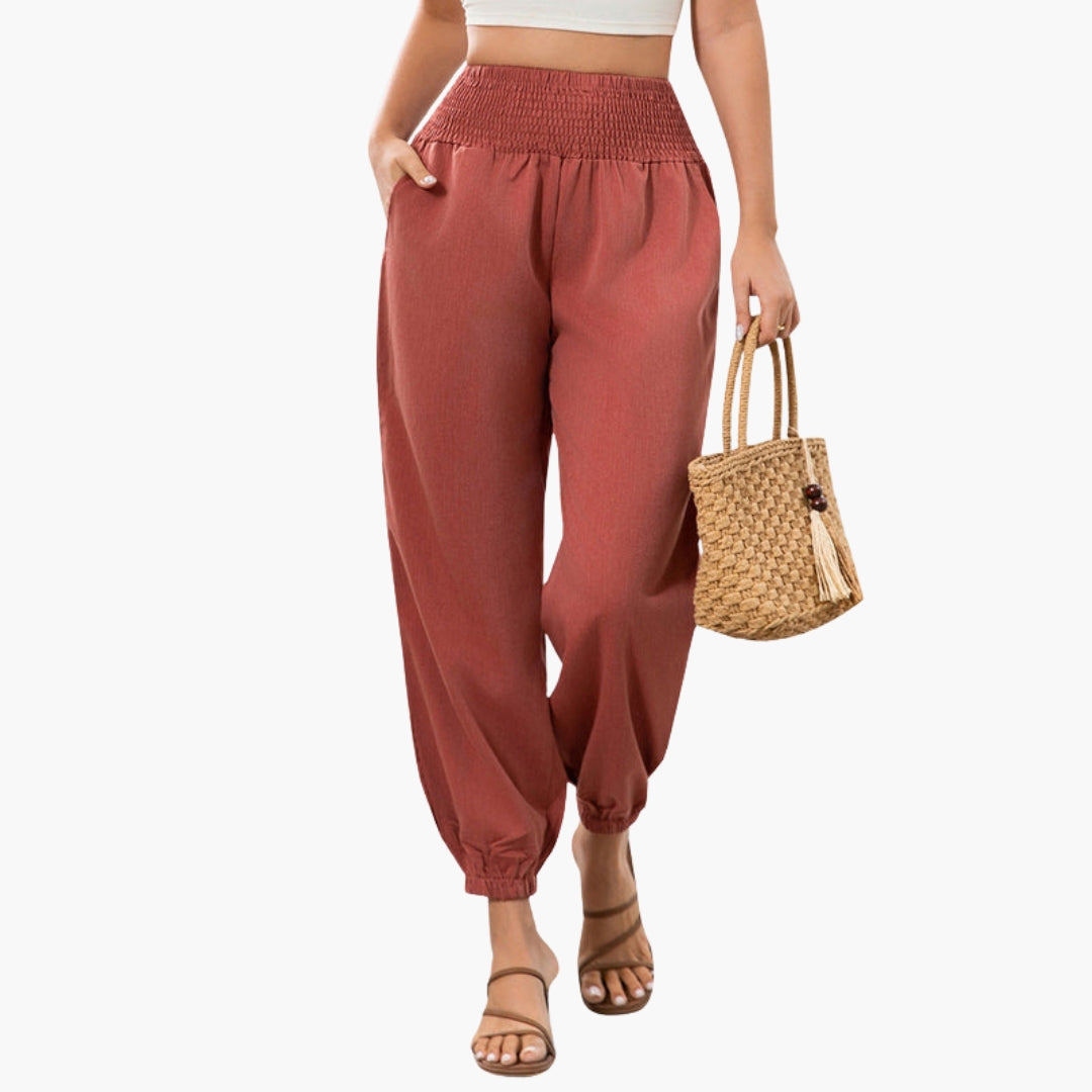 Pantaloni Donna a Gambe Larghe con Tasche Laterali