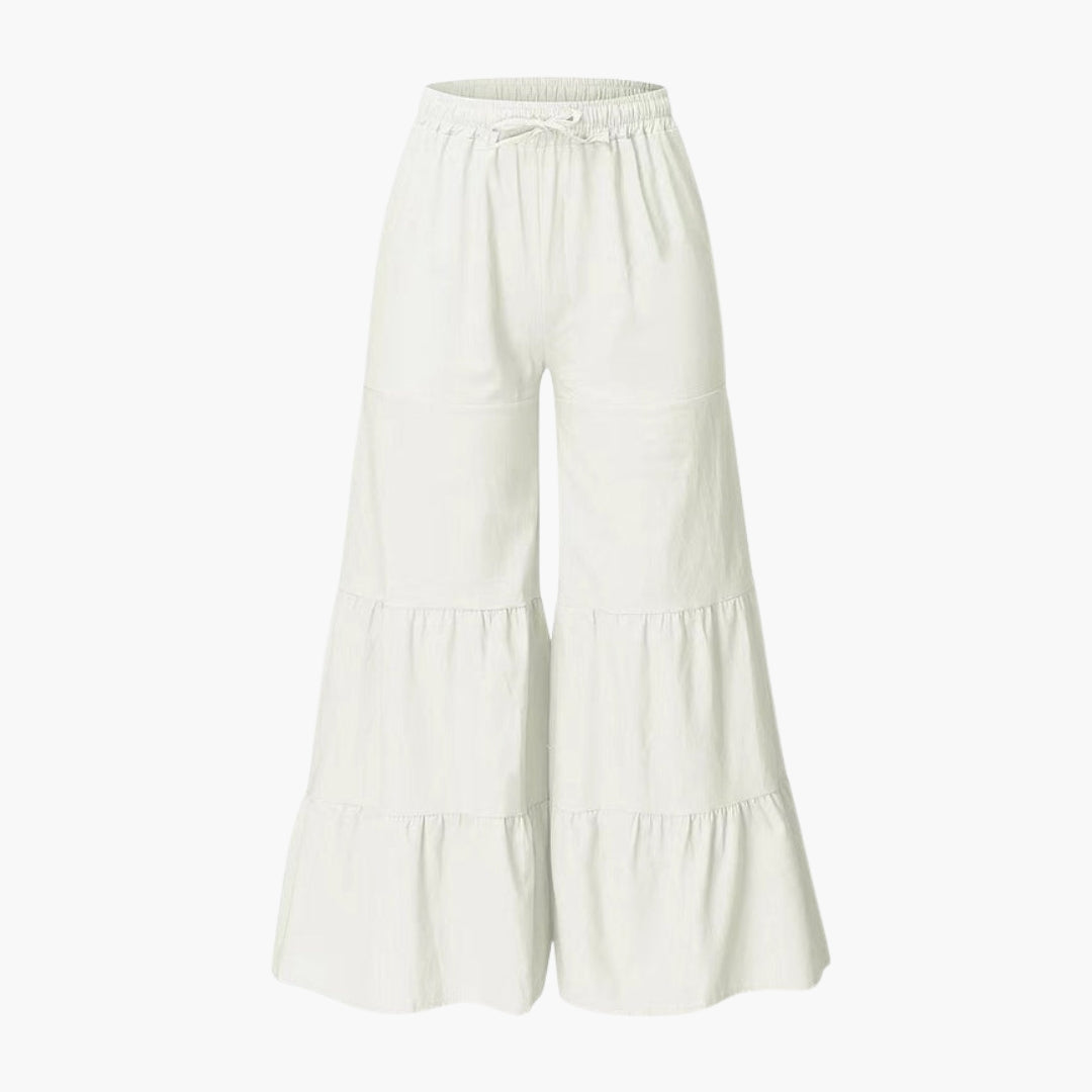 Pantaloni Donna a Gamba Larga con Vita Elastica