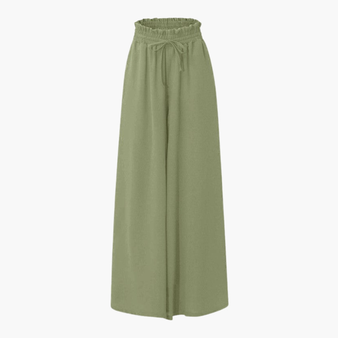 Pantaloni Donna a Gamba Larga con Vita a Coulisse