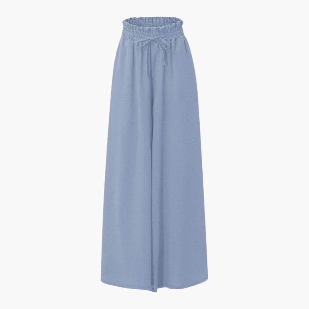 Pantaloni Donna a Gamba Larga con Vita a Coulisse