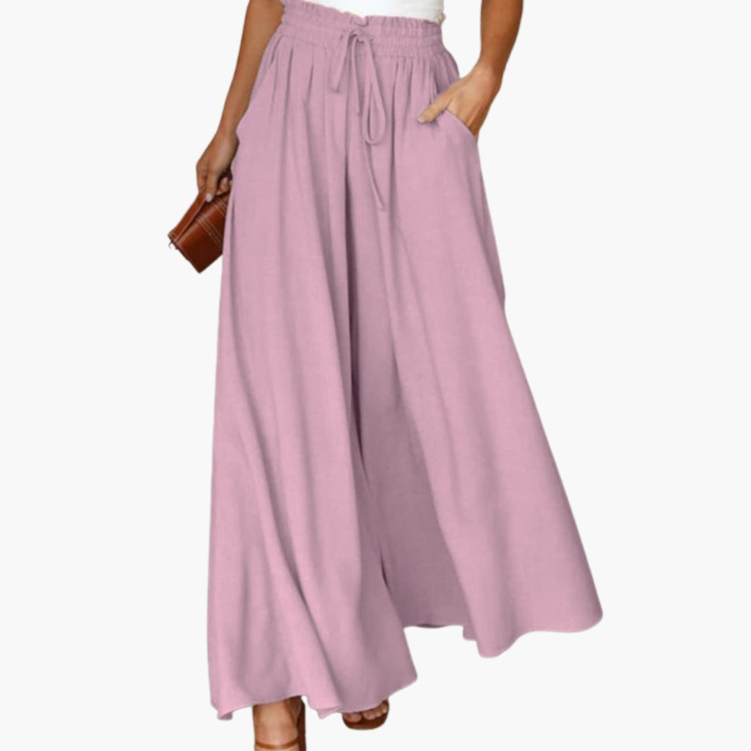 Pantaloni Donna a Gamba Larga con Vita a Coulisse