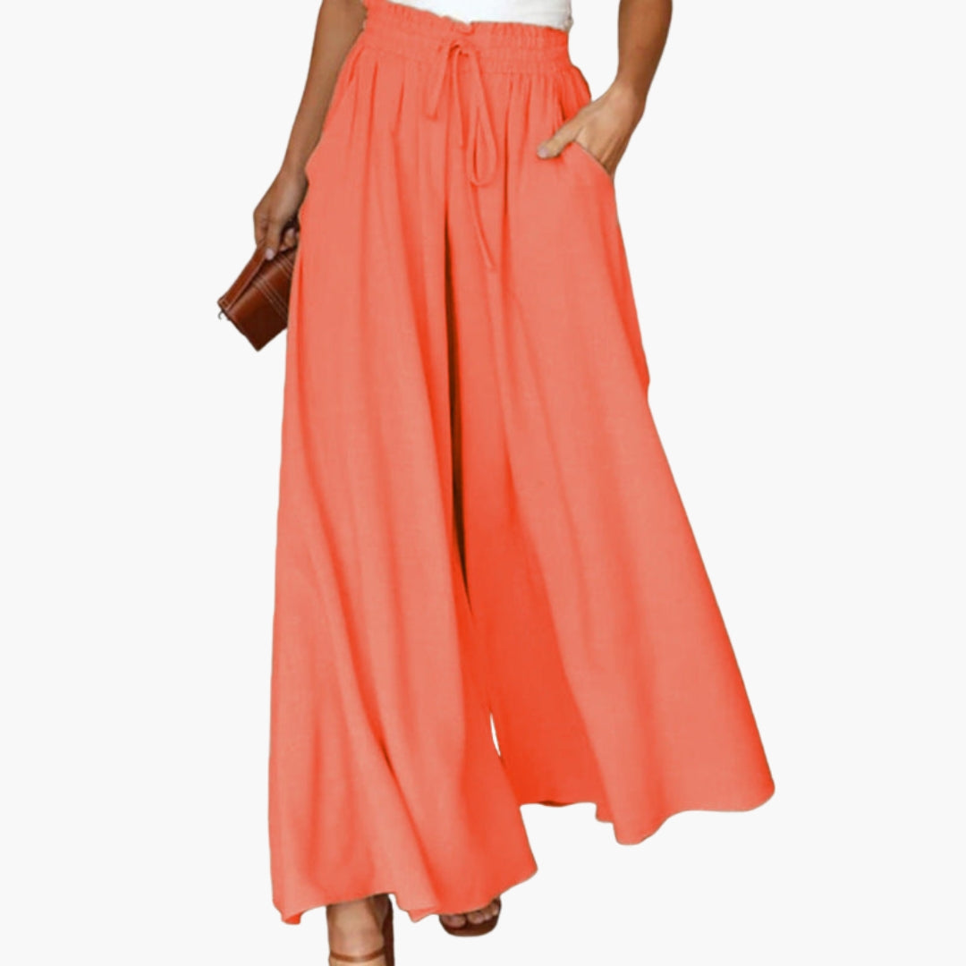 Pantaloni Donna a Gamba Larga con Vita a Coulisse