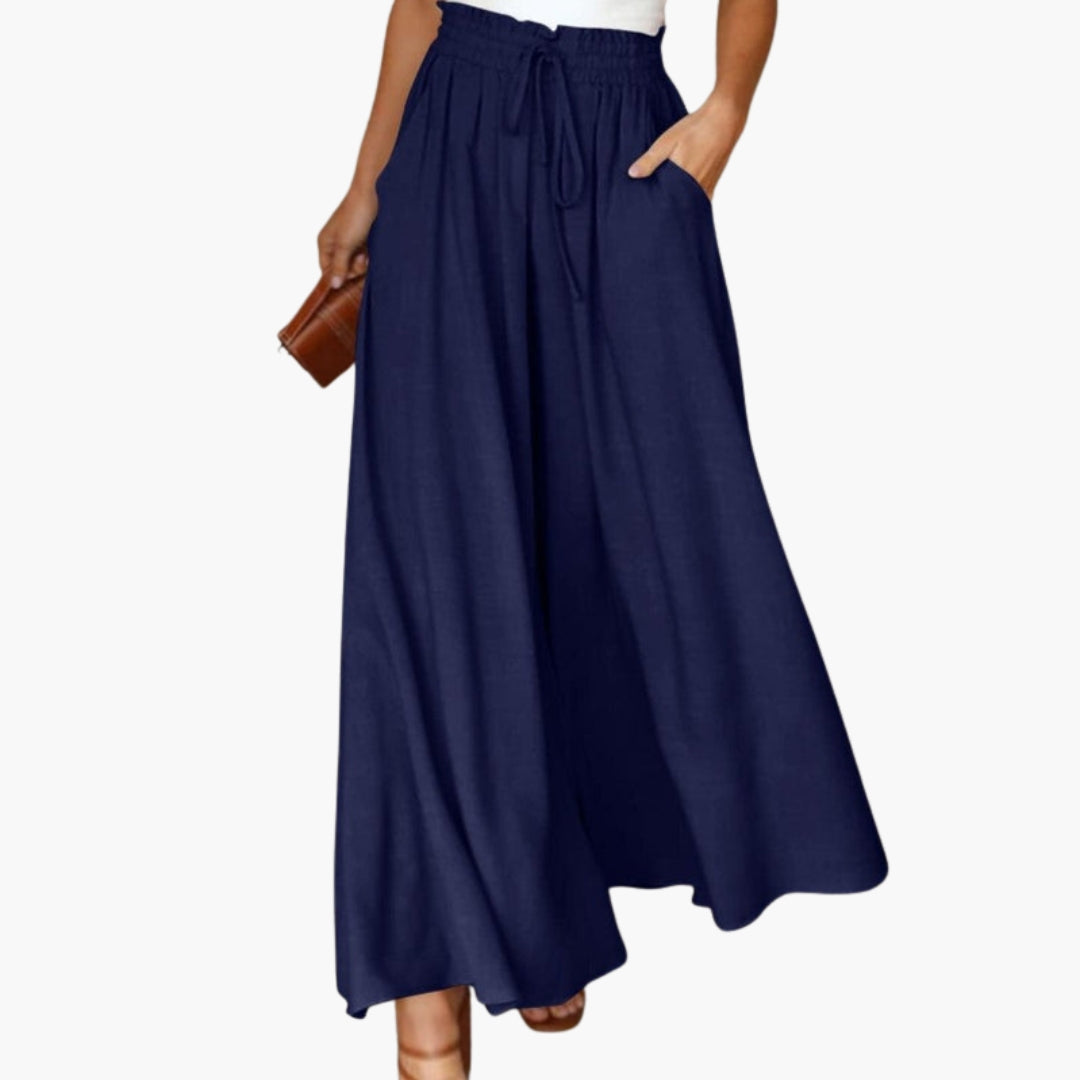 Pantaloni Donna a Gamba Larga con Vita a Coulisse