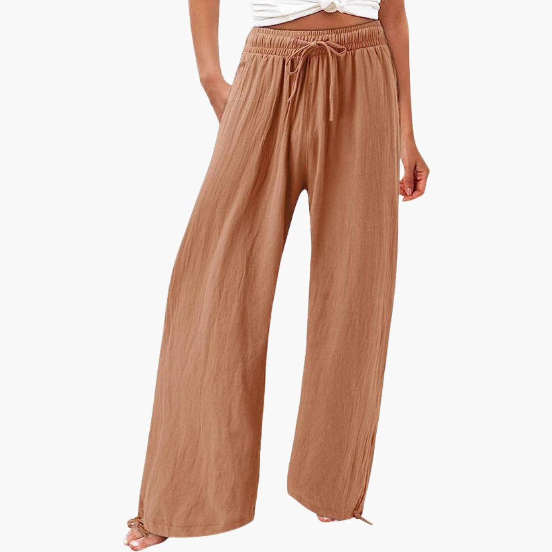 Pantaloni Donna con Vita Elastica e Cintura da Annodare
