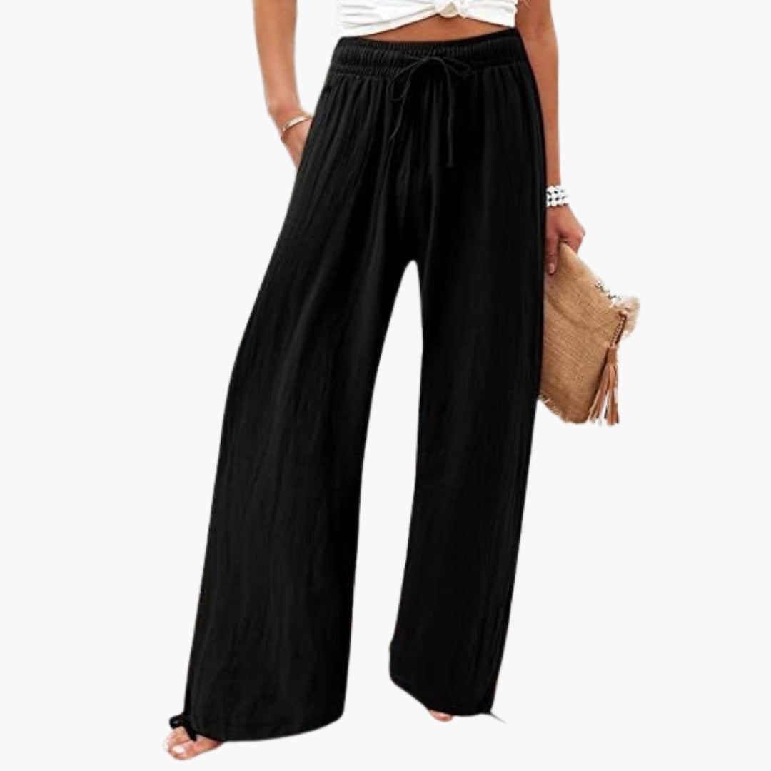 Pantaloni Donna con Vita Elastica e Cintura da Annodare