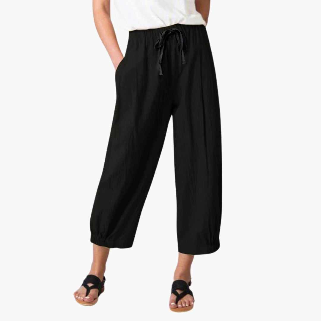 Pantaloni Donna a Vita Elastica e Lunghezza alla Caviglia