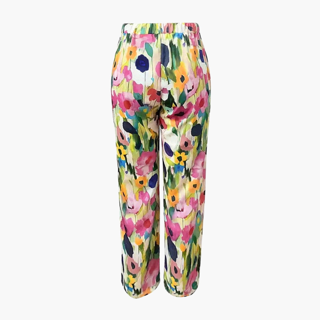 Pantaloni Donna con Motivo Floreale e Tasche Laterali