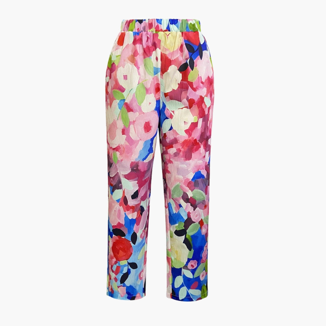 Pantaloni Donna con Motivo Floreale e Tasche Laterali