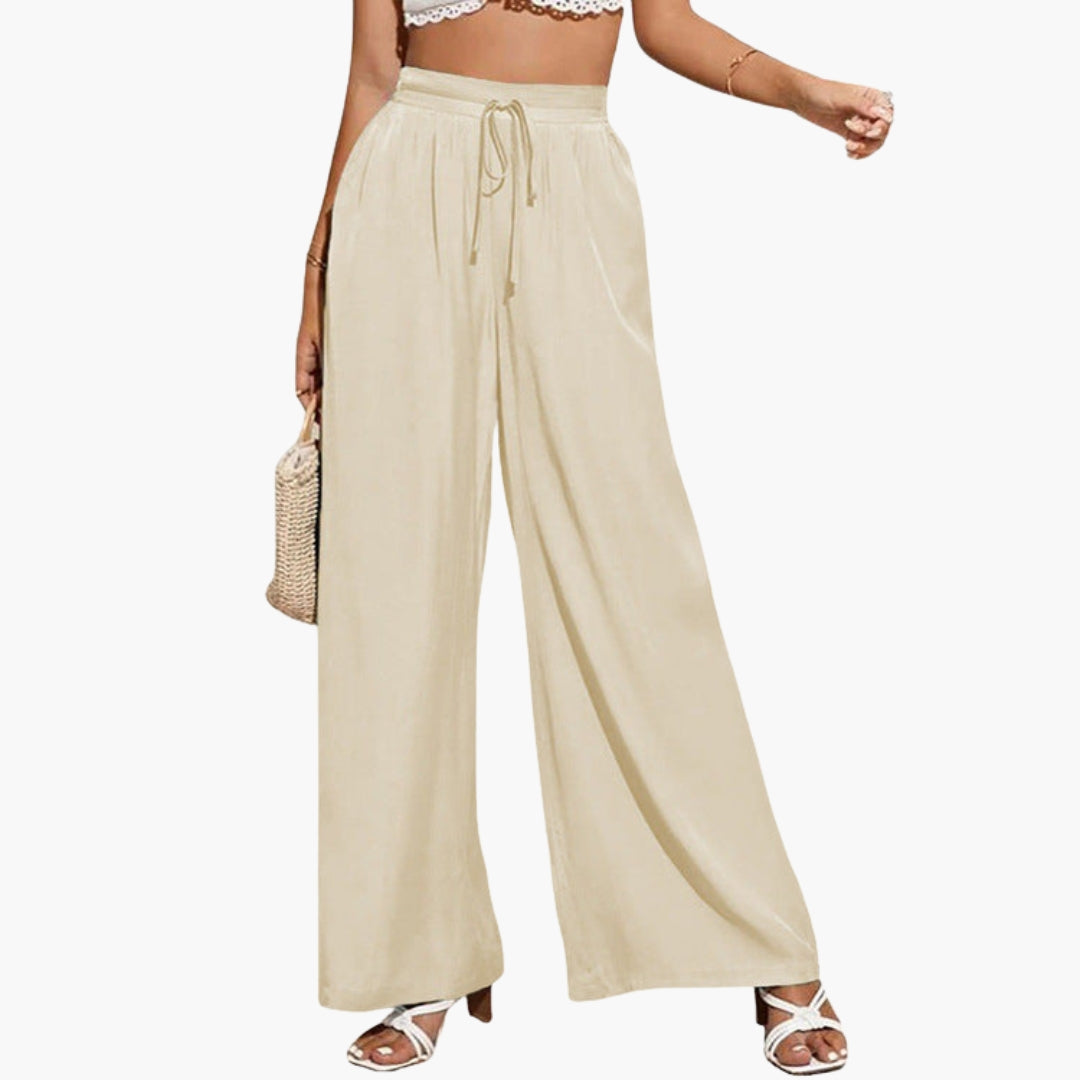 Pantaloni Donna con Vita Alta e Gambe Larghe