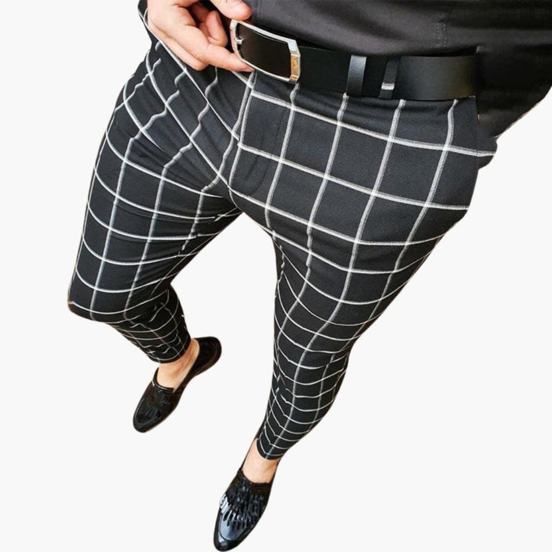 Pantaloni Uomo Taglio Stretto a Motivo Quadri
