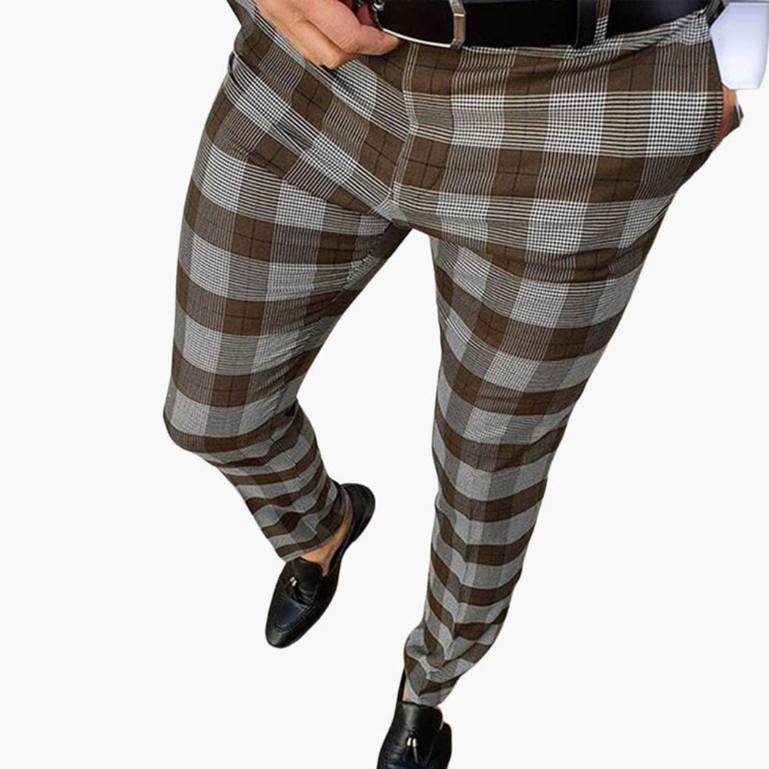 Pantaloni Uomo Taglio Stretto a Motivo Quadri