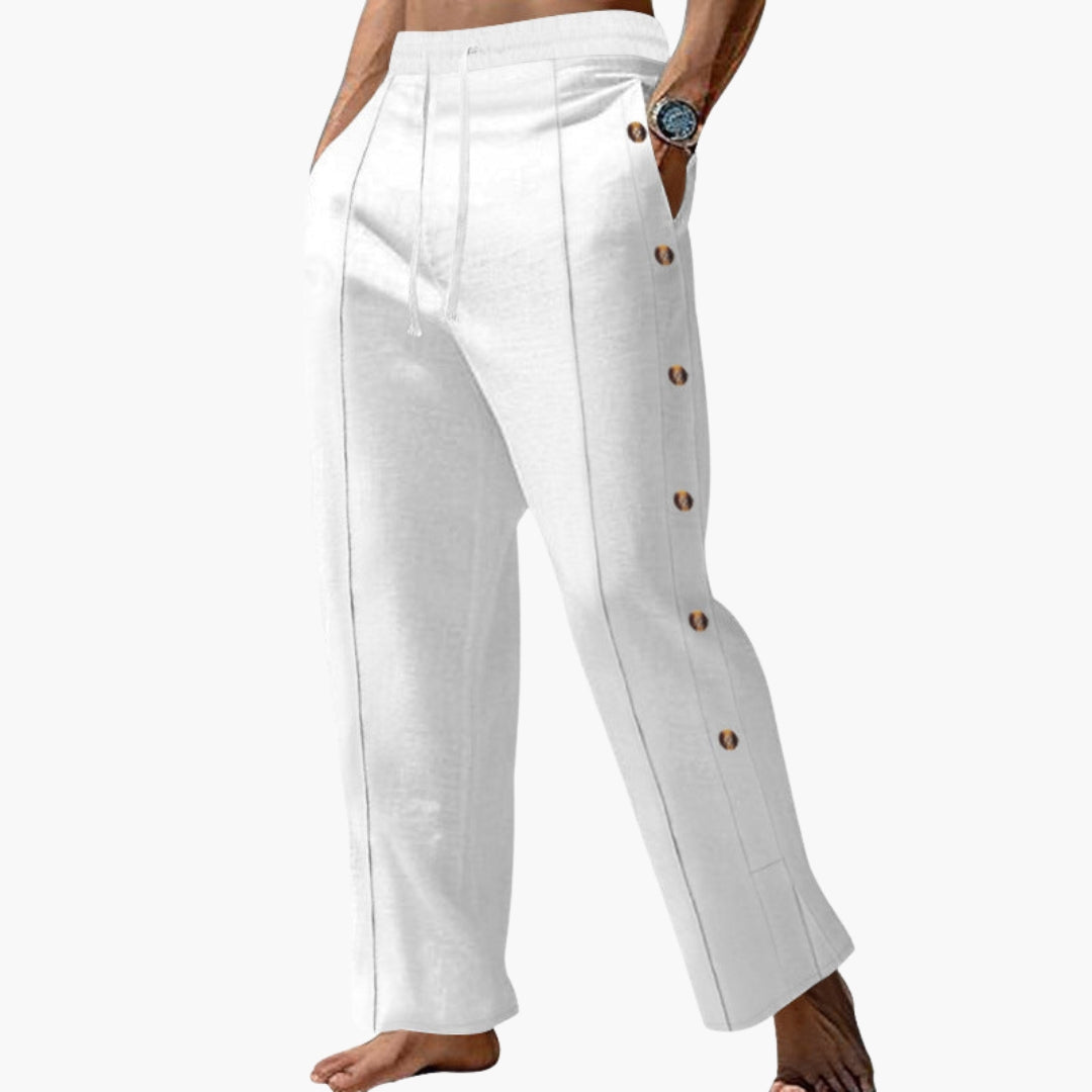 Men's Trousers with Side Buttons and Straight Legs
