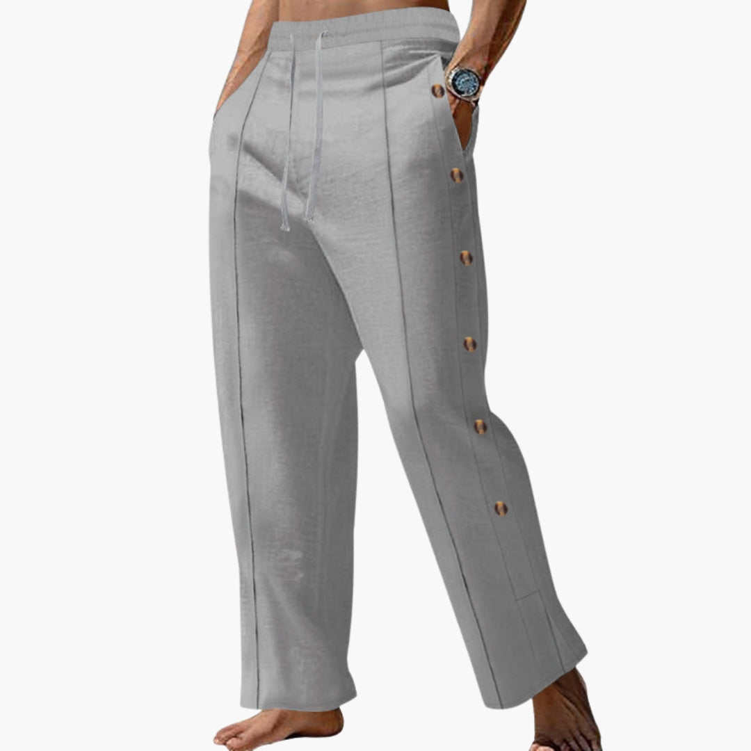 Men's Trousers with Side Buttons and Straight Legs