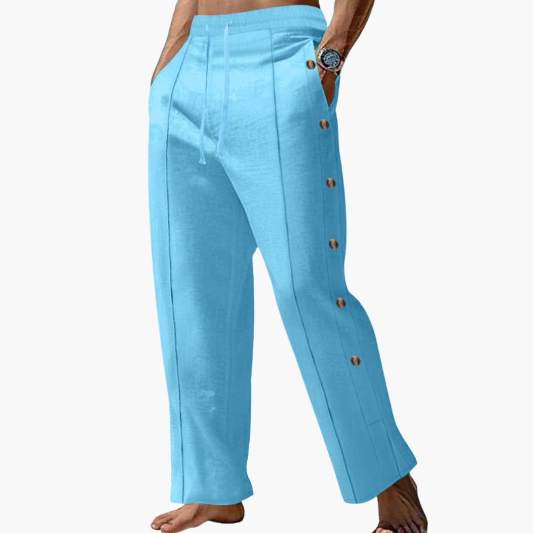 Men's Trousers with Side Buttons and Straight Legs