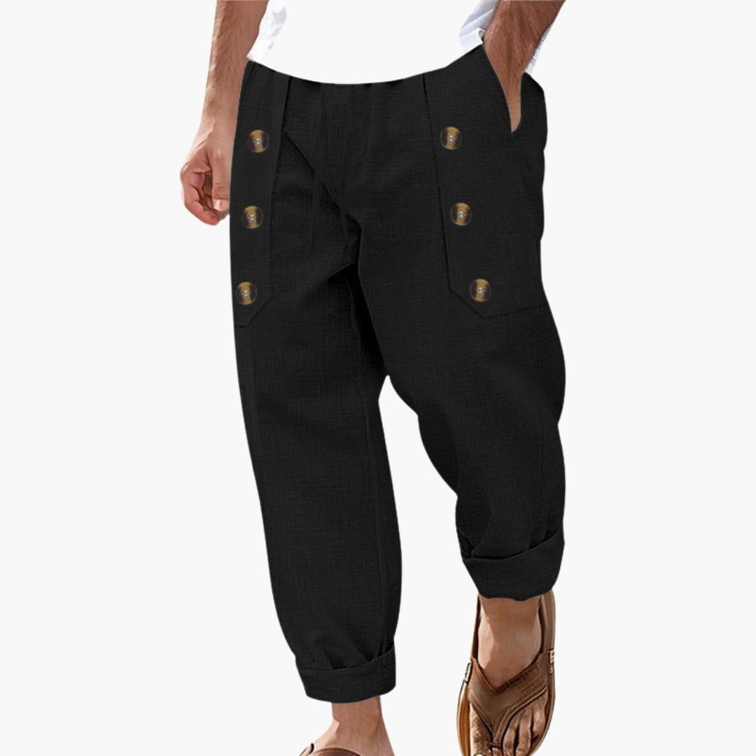 Pantaloni da uomo con bottoni laterali e vita elastica