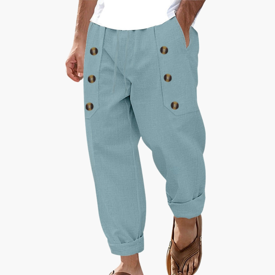 Pantaloni da uomo con bottoni laterali e vita elastica