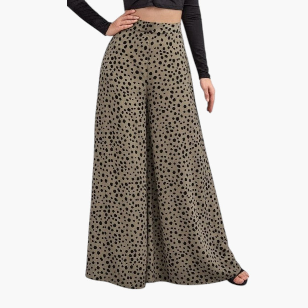 Pantalon Palazzo Femme Taille Haute avec Motif à Pois