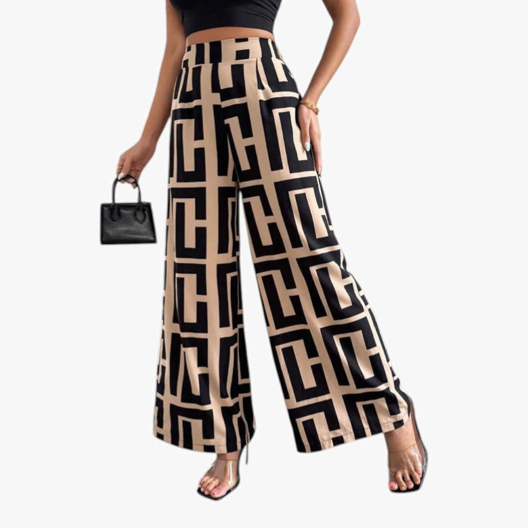 Pantalon Palazzo Femme avec Taille Haute et Jambe Large