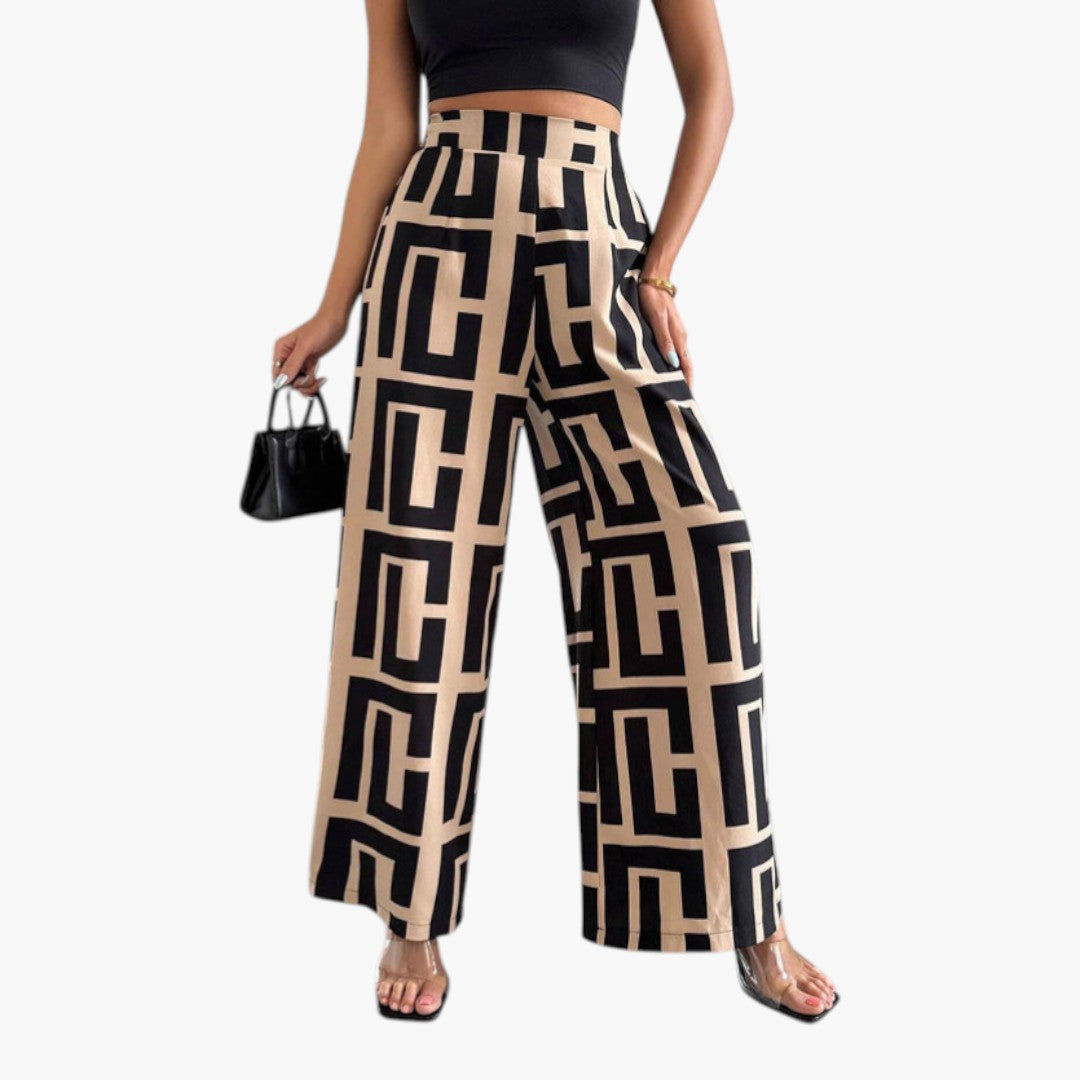 Pantalon Palazzo Femme avec Taille Haute et Jambe Large