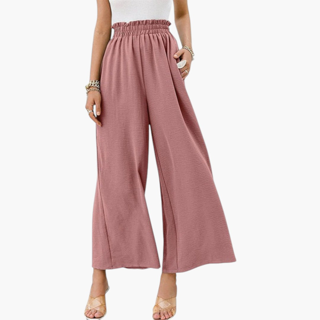 Pantalon Palazzo Femme a Jambe Large et Surface Unie