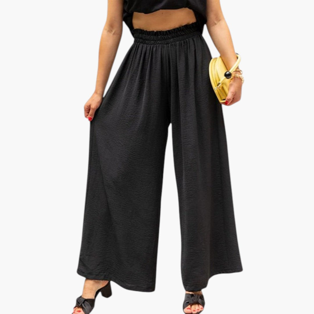 Pantalon Palazzo Femme a Jambe Large et Surface Unie