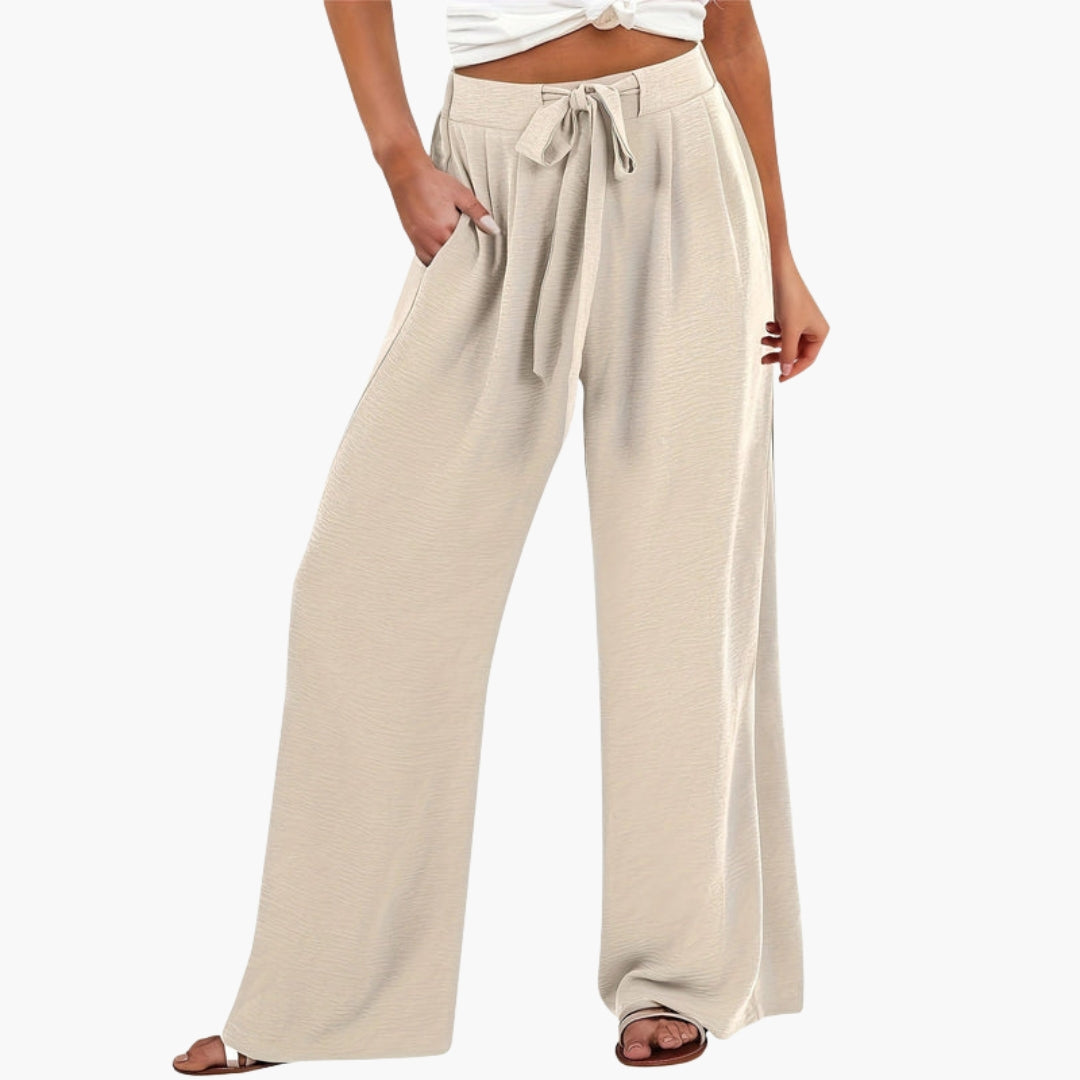 Pantalon Palazzo Femme avec Taille Élastique et Jambe Large