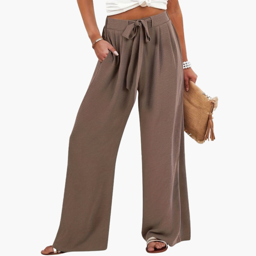 Pantalon Palazzo Femme avec Taille Élastique et Jambe Large