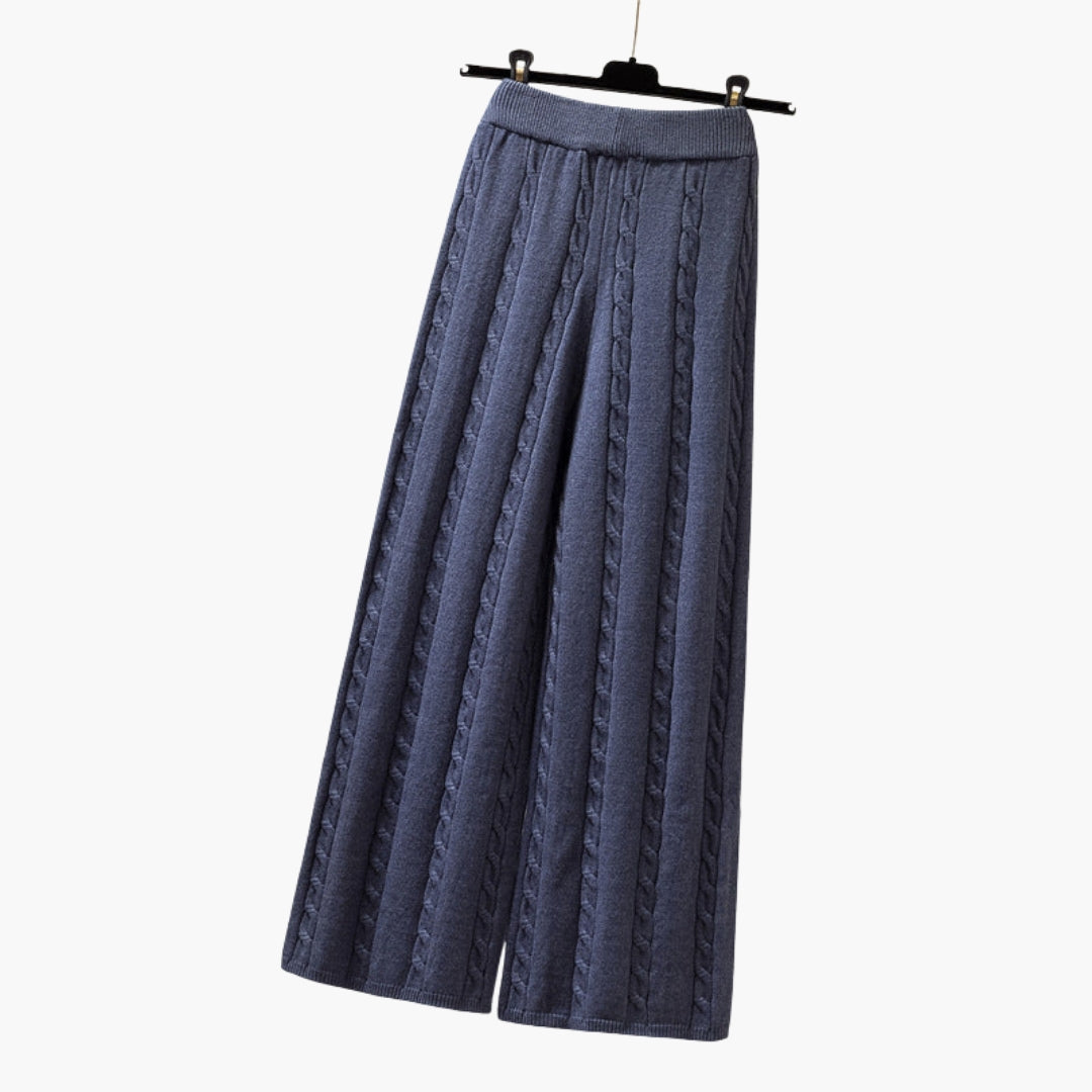Pantalon Palazzo Femme a Taille Élastique et Maille Torsadée
