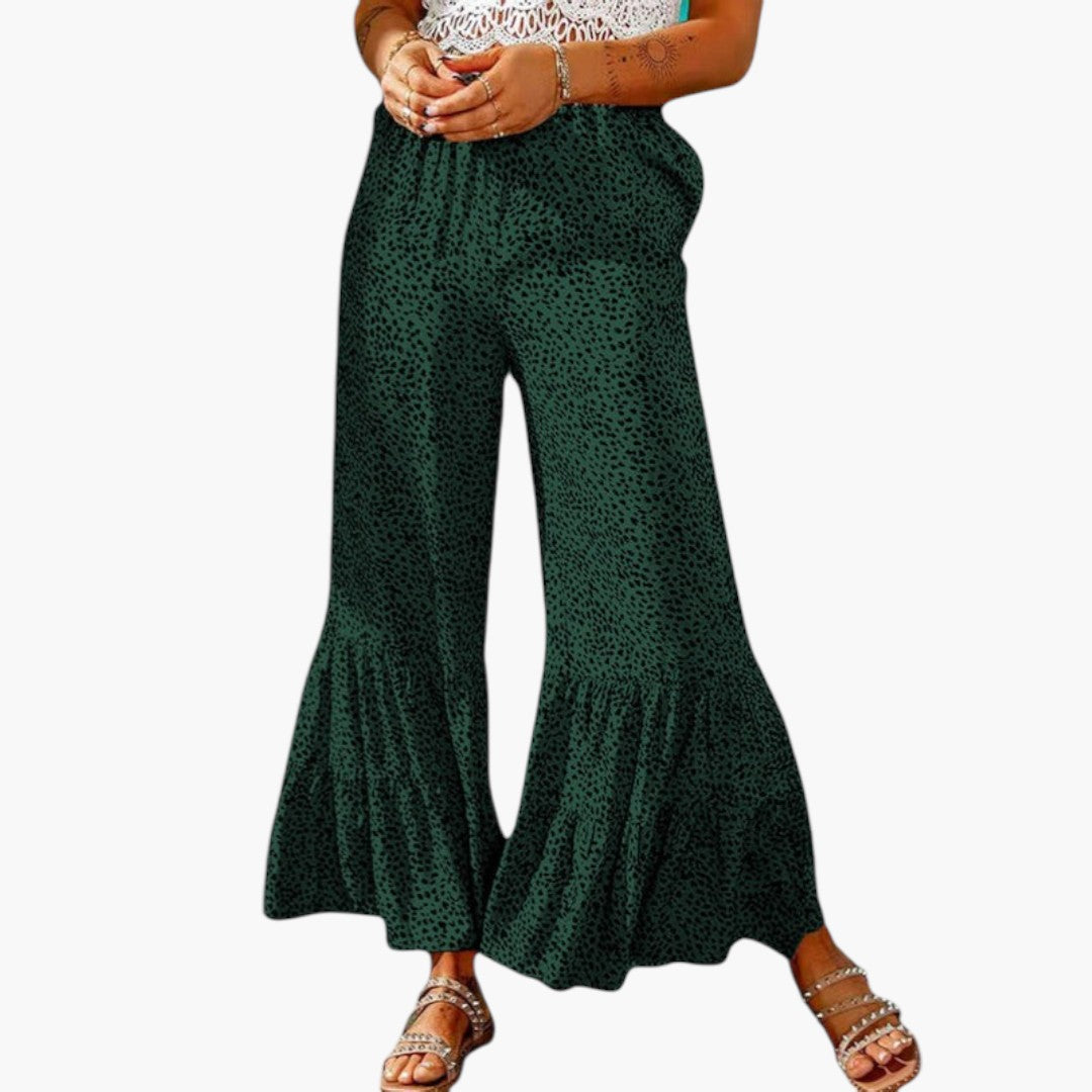 Pantalon Palazzo Femme a Taille Élastique et Ourlet Évasé