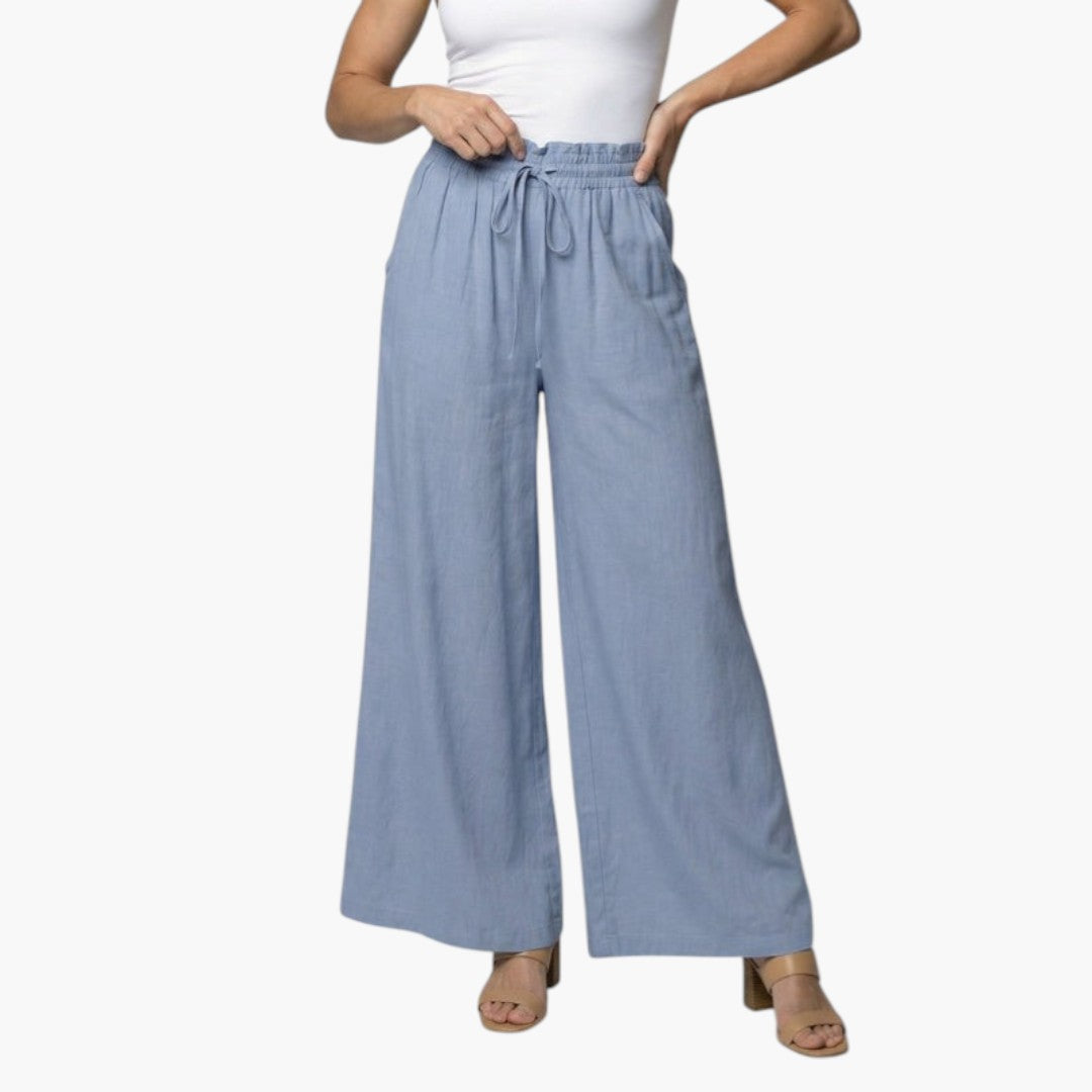 Pantalon Palazzo Femme a Taille Élastique et Poches